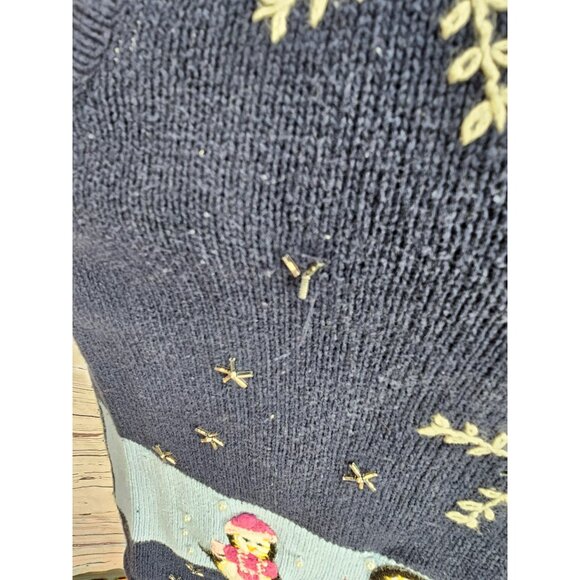Vintage Womens Winter Sweater Vest Blue Knitted with Penguins and Snowflakes Siz - Picture 5 of 13